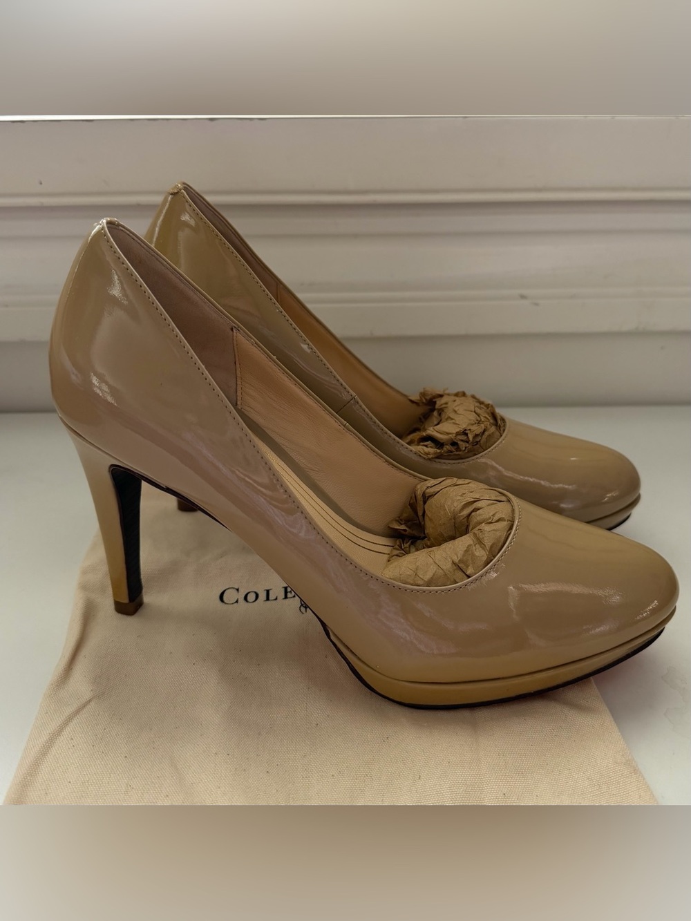 Cole Haan Nude Patent Leather Platform Heels with Nike technology